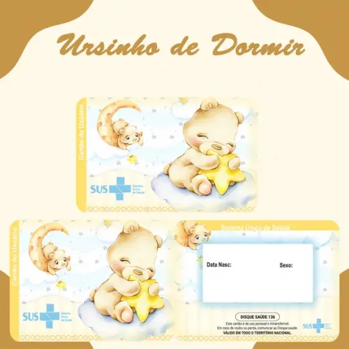 CARTÃO DO SUS PERSONALIZADO URSO DORMIR