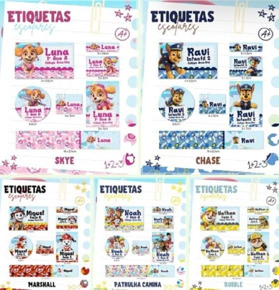 Arquivo Digital Combo Etiqueta Escolar Patrulha Canina