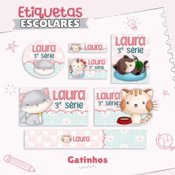 Arquivo Digital Etiqueta Escolar Gatinhos
