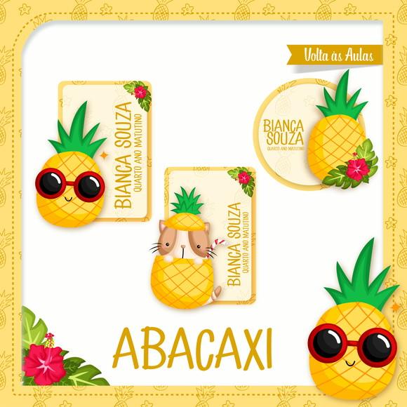 Arquivo Digital Kit Caderno + Bloquinho + Etiqueta Abacaxi