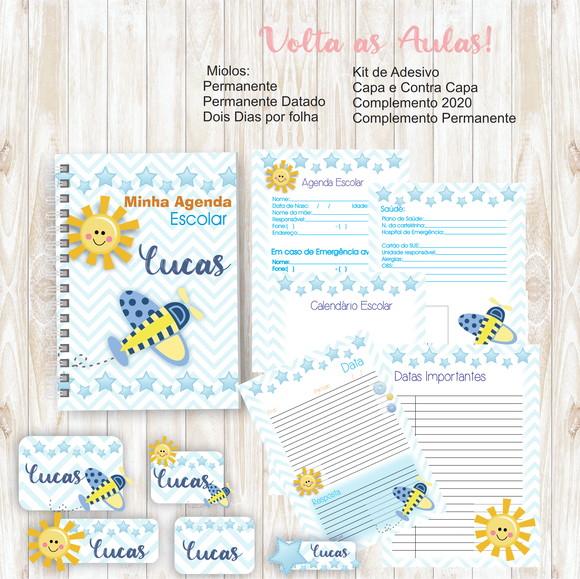 Arquivo Digital Kit Agenda Escolar Avião