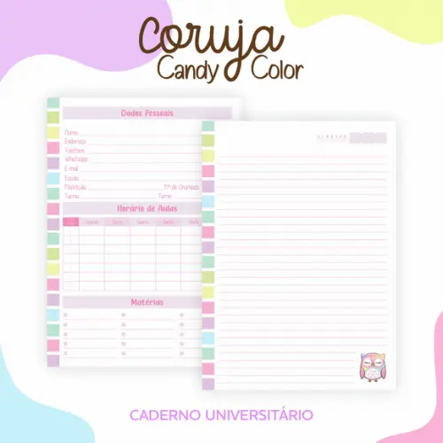 Arquivo Digital Caderno Coruja Candy Color