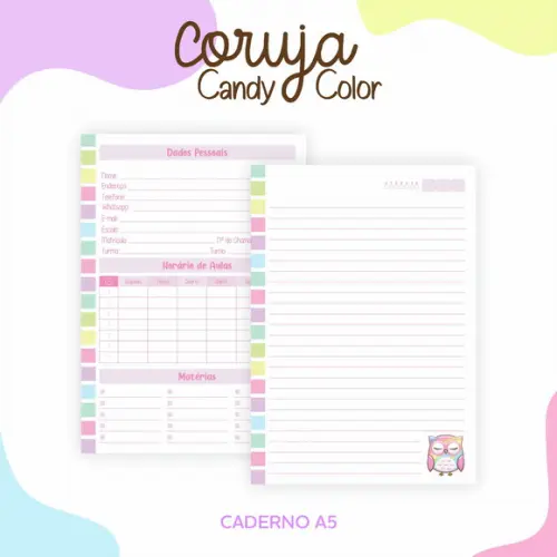 Arquivo Digital Caderno Coruja Candy Color