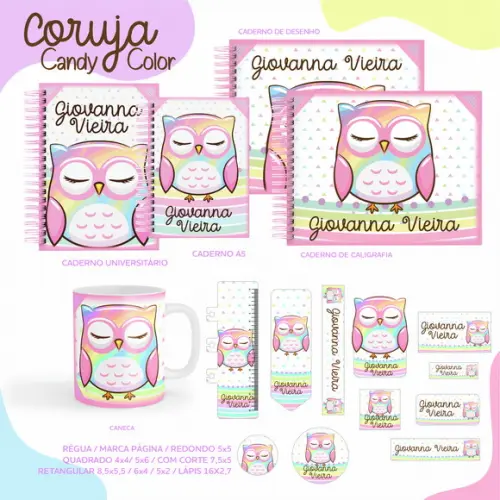 Arquivo Digital Caderno Coruja Candy Color