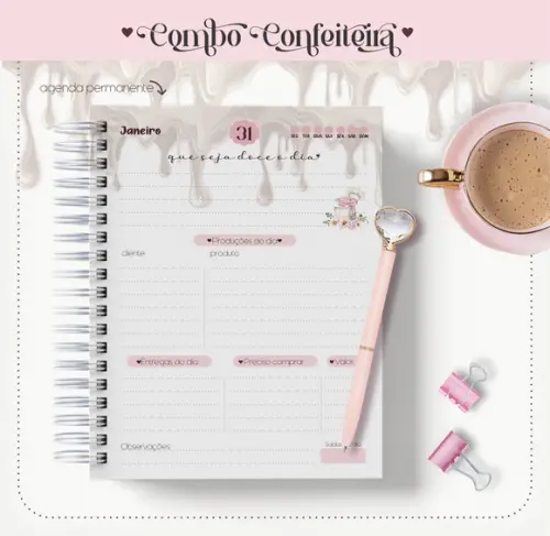 Arquivo Digital Combo Agenda + Caneca Confeitaria