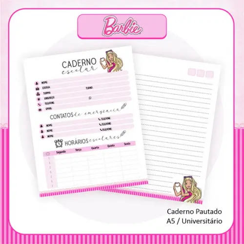 Arquivo Digital Combo Caderno Barbie