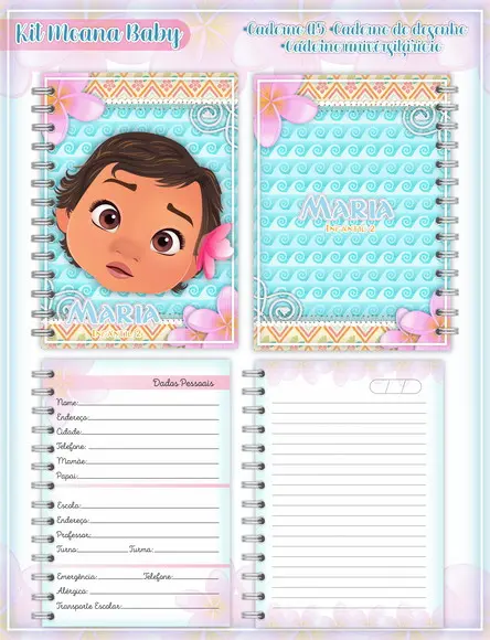 Arquivo Digital Combo Caderno Moana Baby