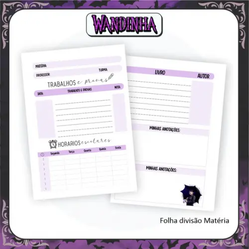 Arquivo Digital Combo Caderno Wandinha Adams