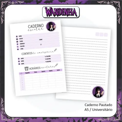 Arquivo Digital Combo Caderno Wandinha Adams