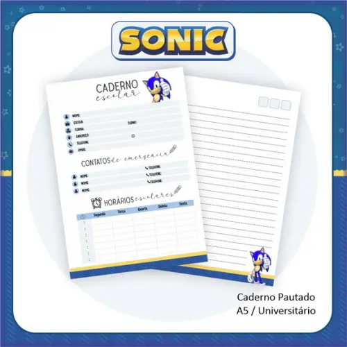 Arquivo Digital Combo Escolar 2023 Sonic