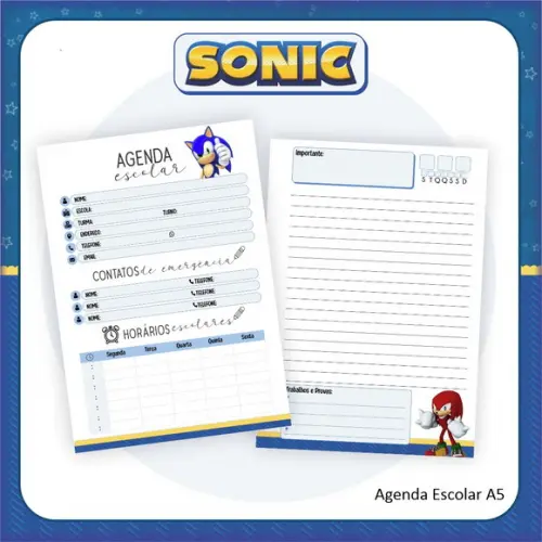 Arquivo Digital Combo Escolar 2023 Sonic