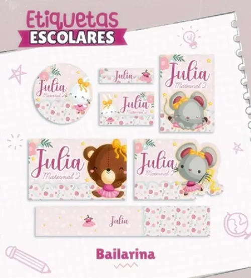 Arquivo Digital Etiqueta Escolar Bailarina
