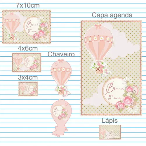 Arquivo Digital Etiqueta Escolar Balão Rosa