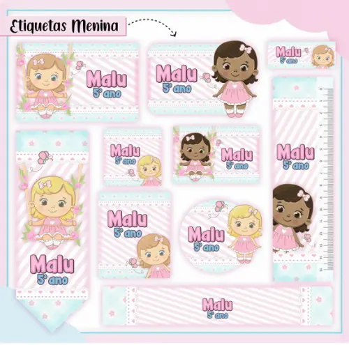 Arquivo Digital Etiqueta Escolar Bonequinha