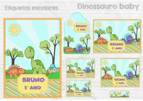 Arquivo Digital Etiqueta Escolar Dinossauro