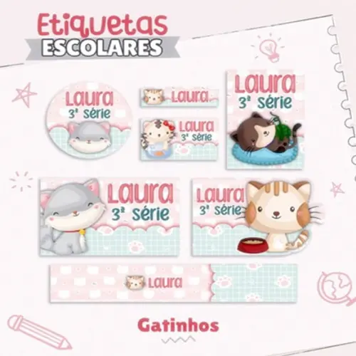 Arquivo Digital Etiqueta Escolar Gatinhos