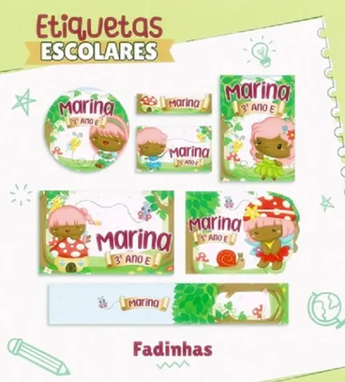 Arquivo Digital Etiqueta Escolar Fadinhas