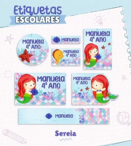 Arquivo Digital Etiqueta Escolar Sereia