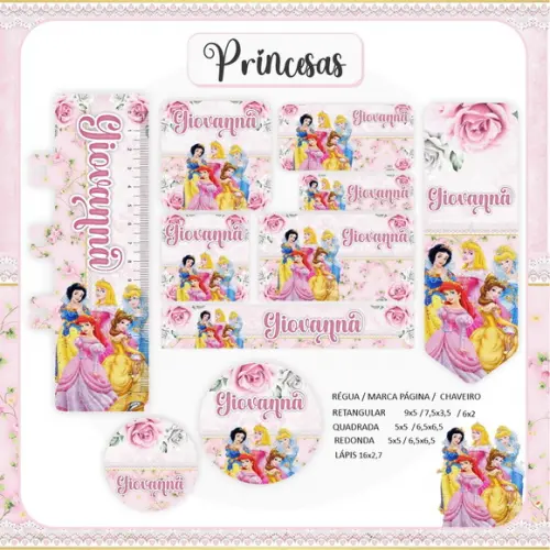 Arquivo Digital Etiqueta Escolar Princesas