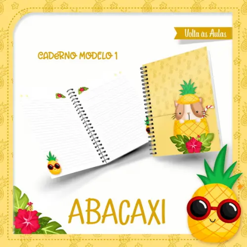 Arquivo Digital Kit Caderno + Bloquinho + Etiqueta Abacaxi