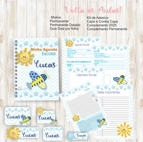 Arquivo Digital Kit Agenda Escolar Avião