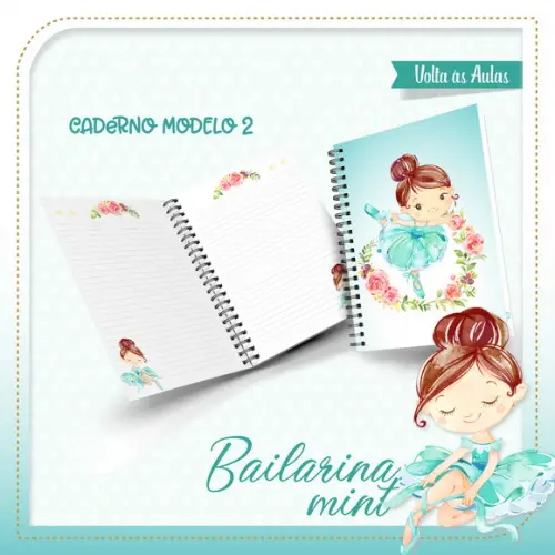Arquivo Digital Kit Caderno + Bloquinho + Etiqueta Bailarina