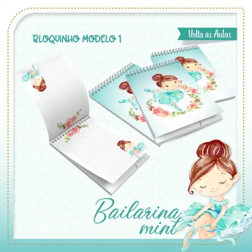 Arquivo Digital Kit Caderno + Bloquinho + Etiqueta Bailarina