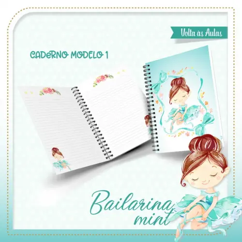 Arquivo Digital Kit Caderno + Bloquinho + Etiqueta Bailarina