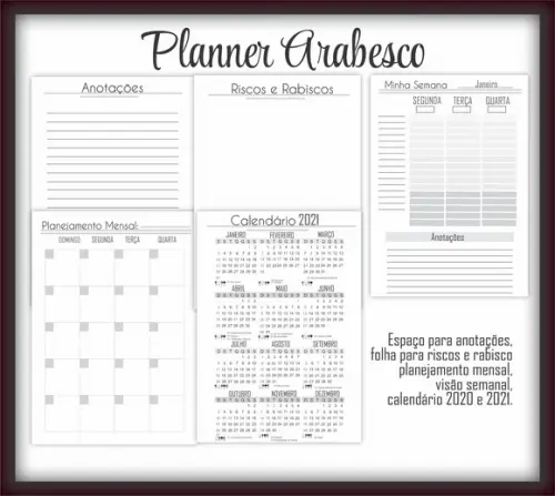 Arquivo Digital Planner Arabesco 2021