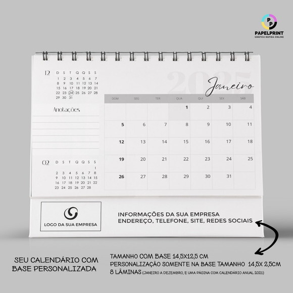 Calendário de Mesa 26 Uni com Base Personalizada 2026