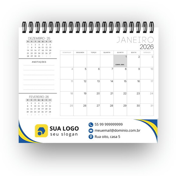 Calendário de Mesa 26 Uni com Base Personalizada 2026