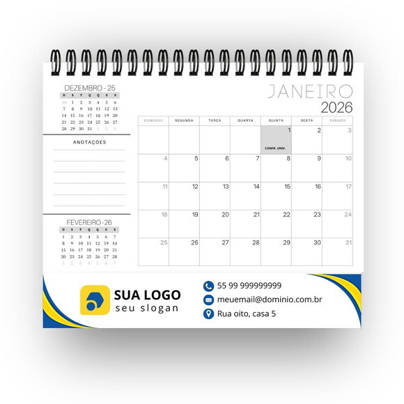 Calendário de Mesa 60 un com Base Personalizada 2026