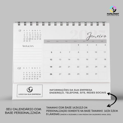 Calendário de Mesa 12un com Base Personalizada 2025