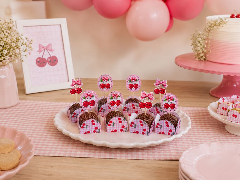 Festa Cereja Toppers para Doces e Forminhas