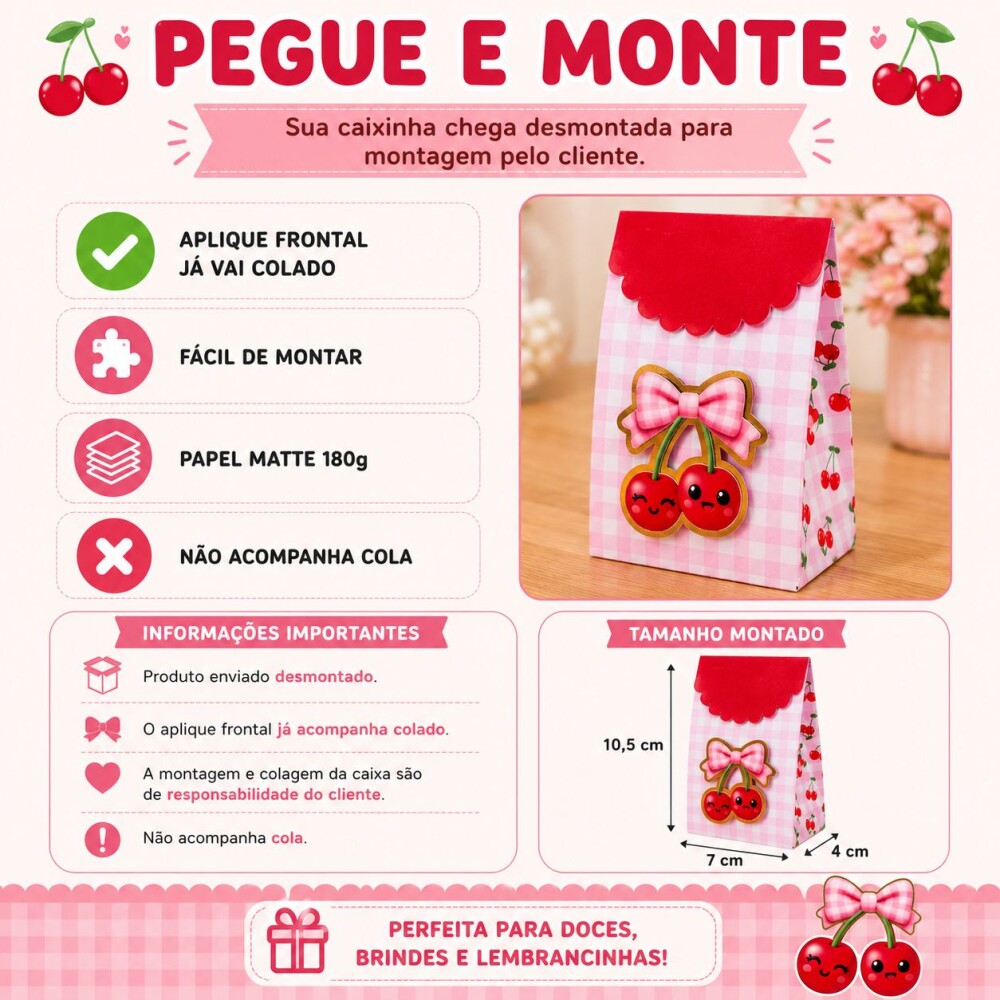 Caixinha Lembrancinha Cereja Festa Infantil 10 Unidades ***PEGUE