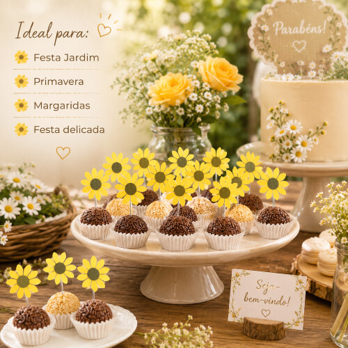Topper Girassol  - kit 30 unidades