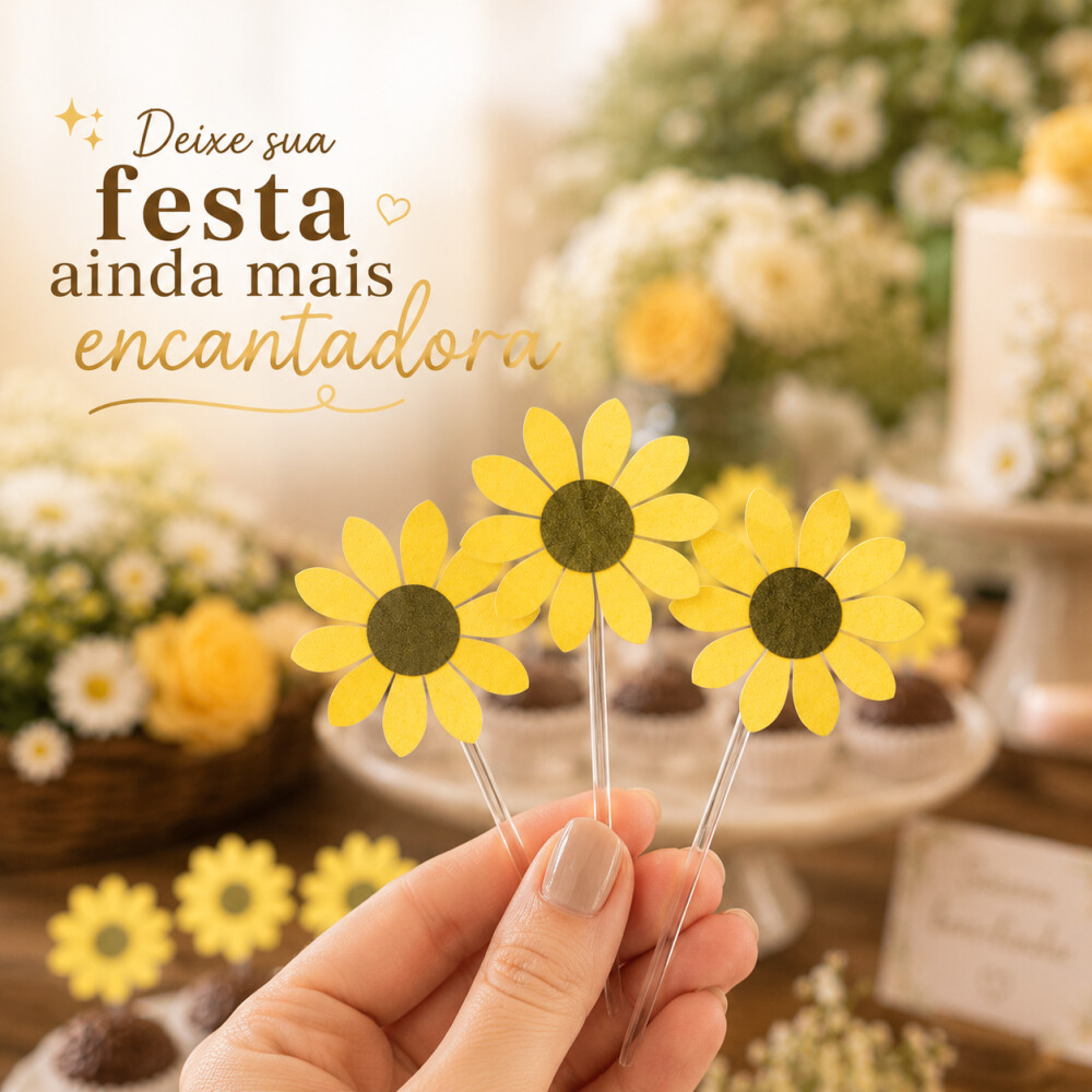 Topper Girassol  - kit 30 unidades