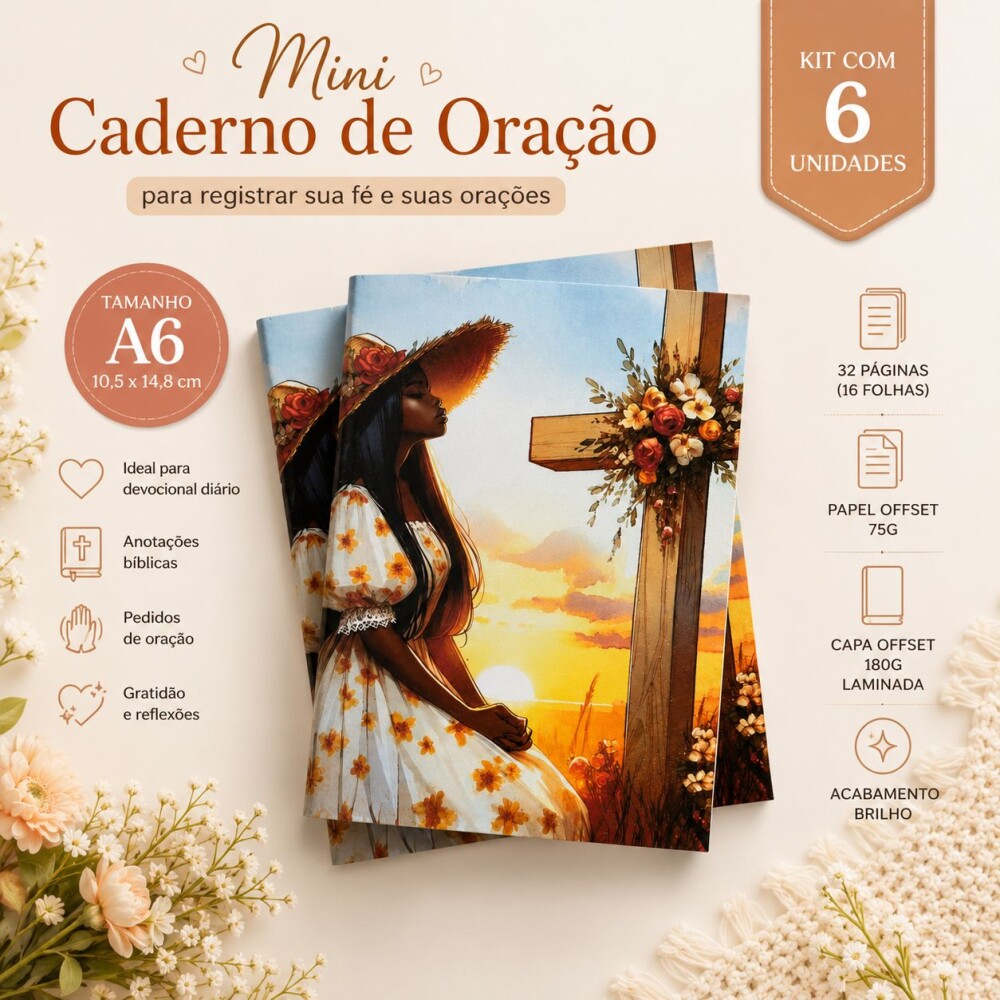 Caderno de Oração e devocional Cristão - Kit 6 unidades