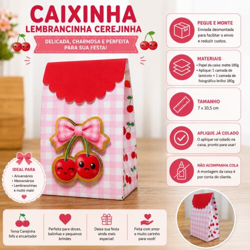 Caixinha Lembrancinha Cereja Festa Infantil 10 Unidades ***PEGUE