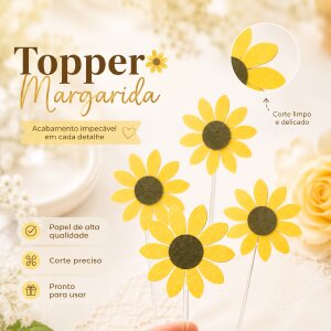 Topper Girassol  - kit 30 unidades