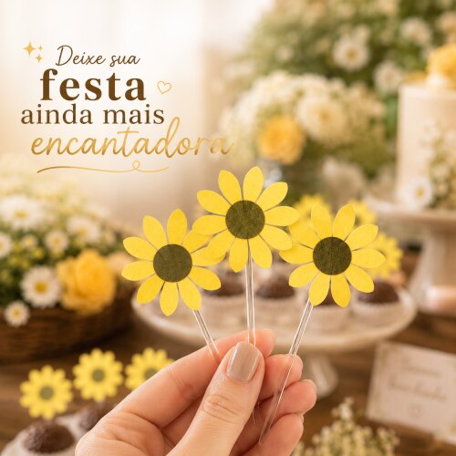 Topper Girassol  - kit 30 unidades