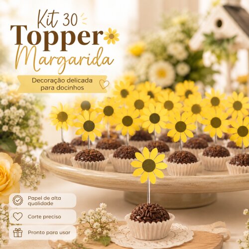 Topper Girassol  - kit 30 unidades