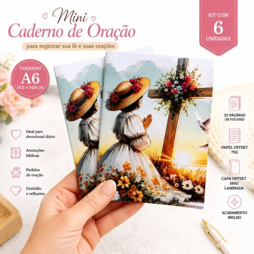 Caderno de Oração e devocional Cristão - Kit 6 unidades