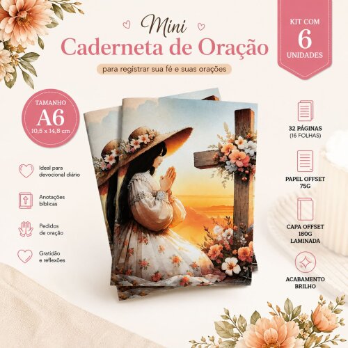 Caderno de Oração e devocional Cristão - Kit 6 unidades