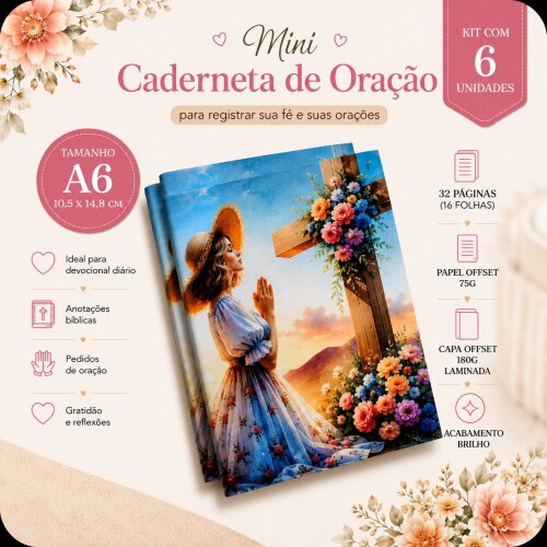 Caderno de Oração e devocional Cristão - Kit 6 unidades