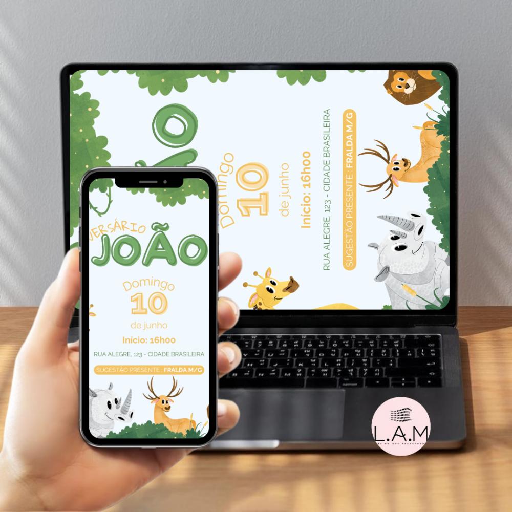 Convite Mesversário menino tema floresta animal