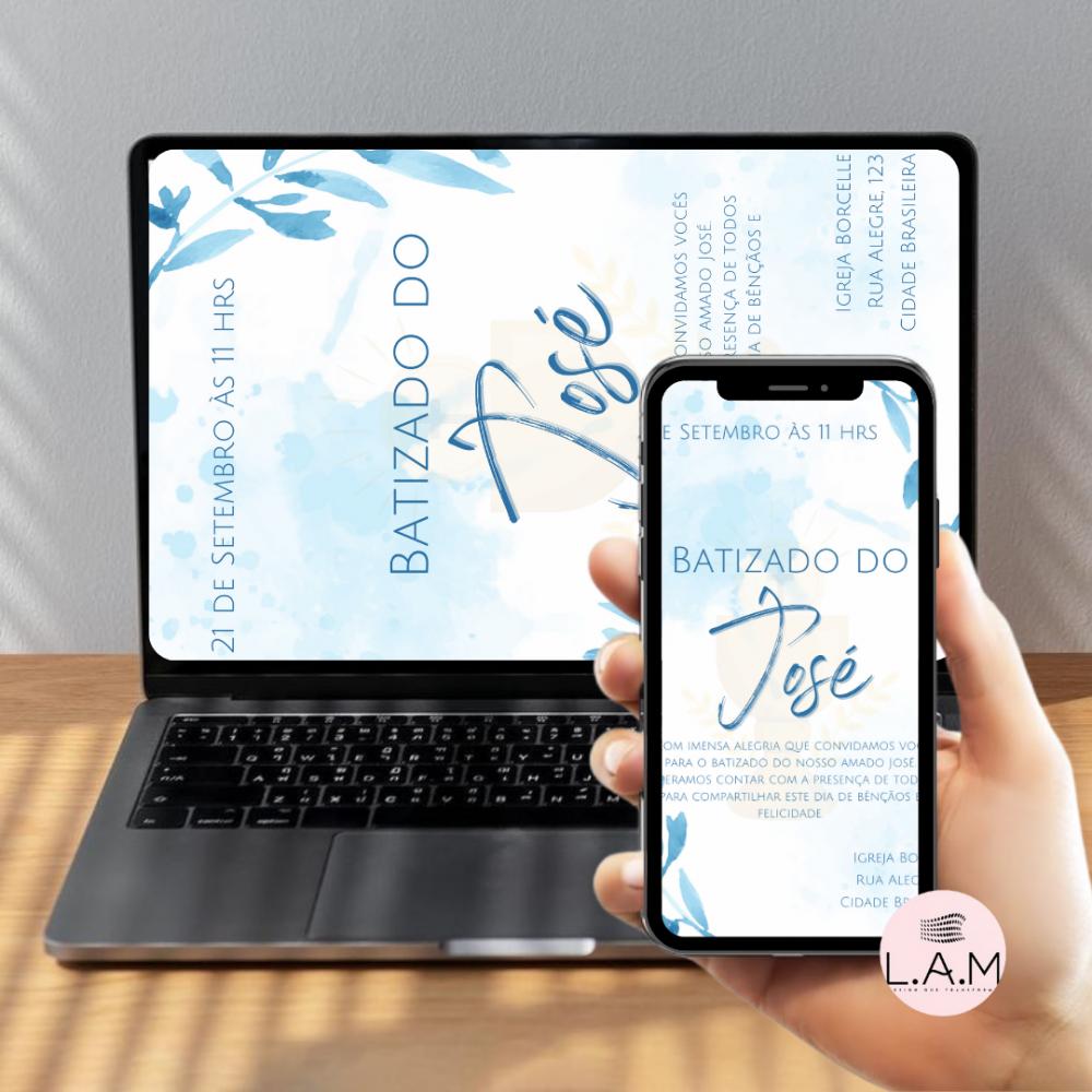 Convite Batizado menino minimalista azul