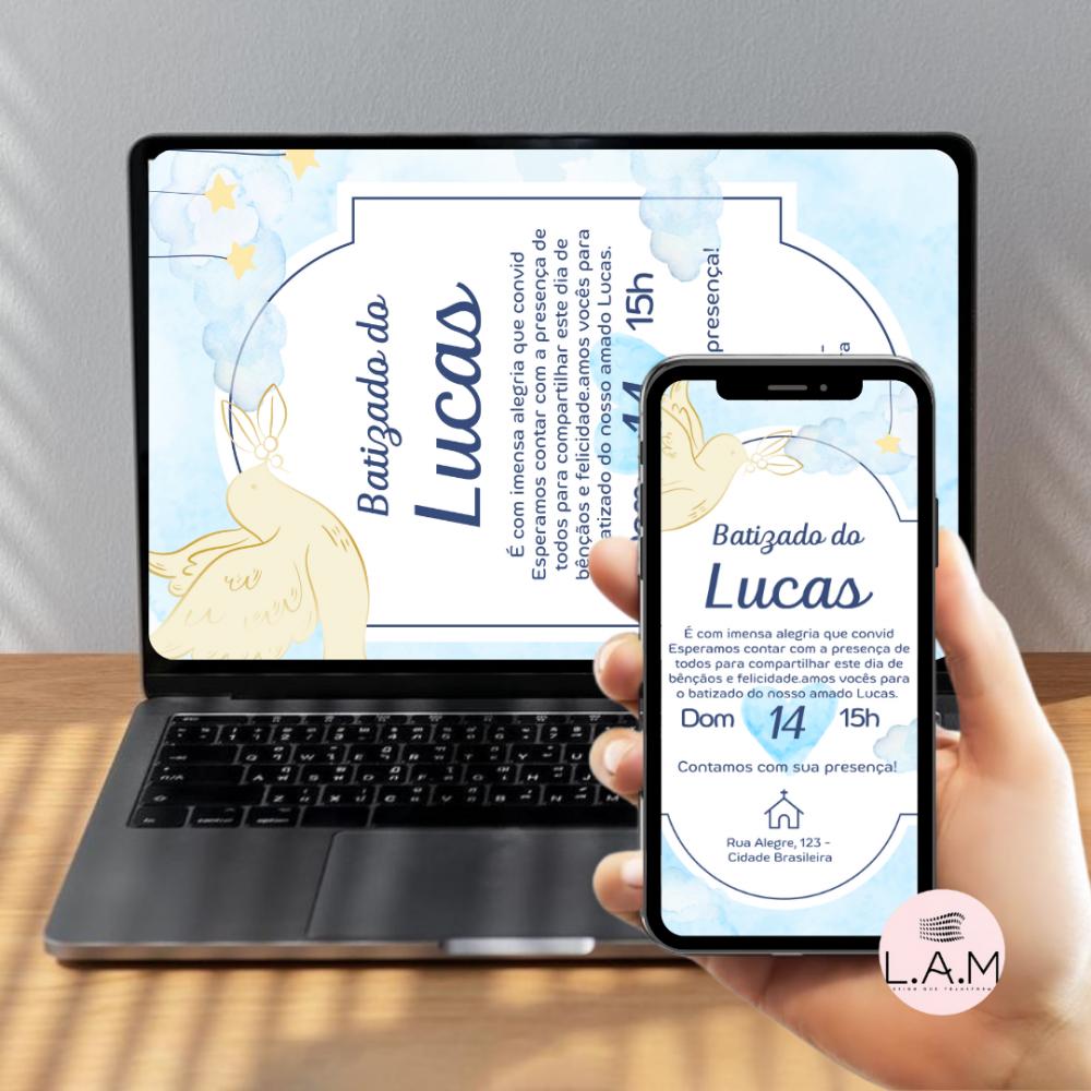 Convite Batizado menino tema angelical