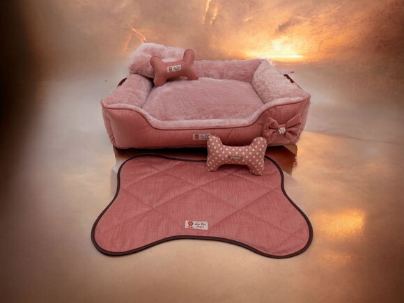 Cama para Pet Pelucia e Suede Alça Dupla Face e Tapete 70x50