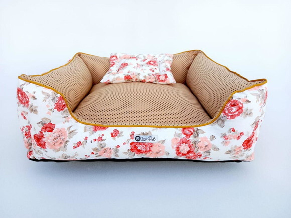 Cama para Pets quadrada Floral com Poá 40x40
